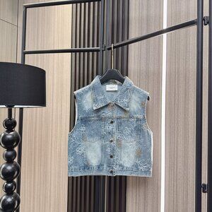 Isabel Etoile Marant Embroidered Floral Rhinestone Denim Vest